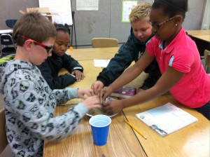 Fifth graders making Martian sand3