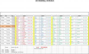 Baseball Schedule Summer 2014
