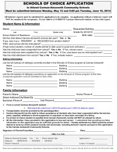 School of Choice registration form
