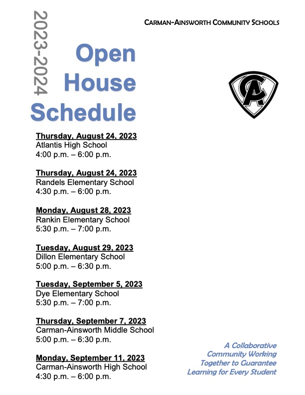 Open House Schedule 2023-2024
